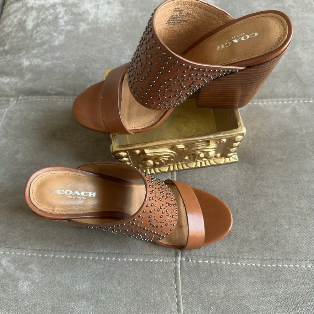 Coach Tan Studded Women's Sandals - Picture 5 of 7